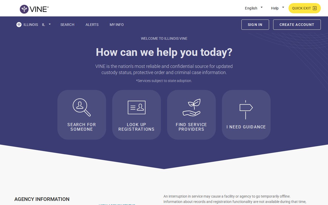 Illinois VINELink custody search and notification interface
