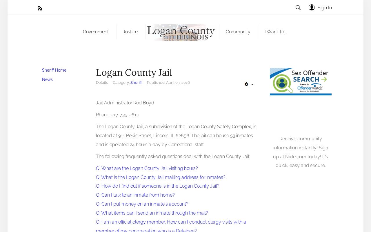 Official Logan County Jail information page for custody and booking questions