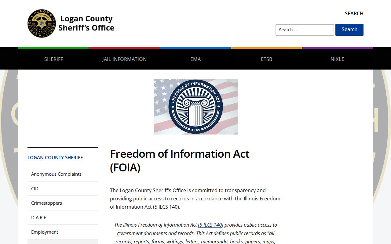Official Logan County Sheriff FOIA request page for county records