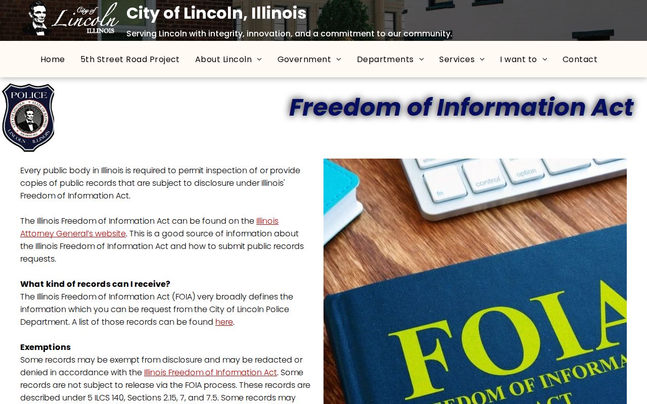 Official Lincoln Police freedom of information request page