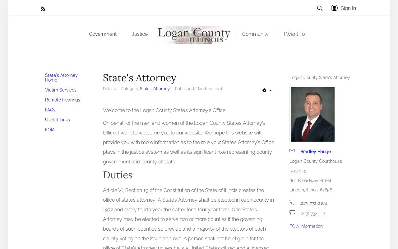 Official Logan County State's Attorney page serving Lincoln cases