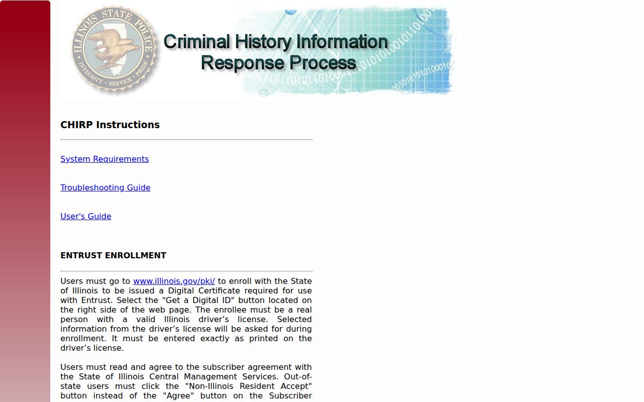 CHIRP portal for Illinois and Logan County criminal history