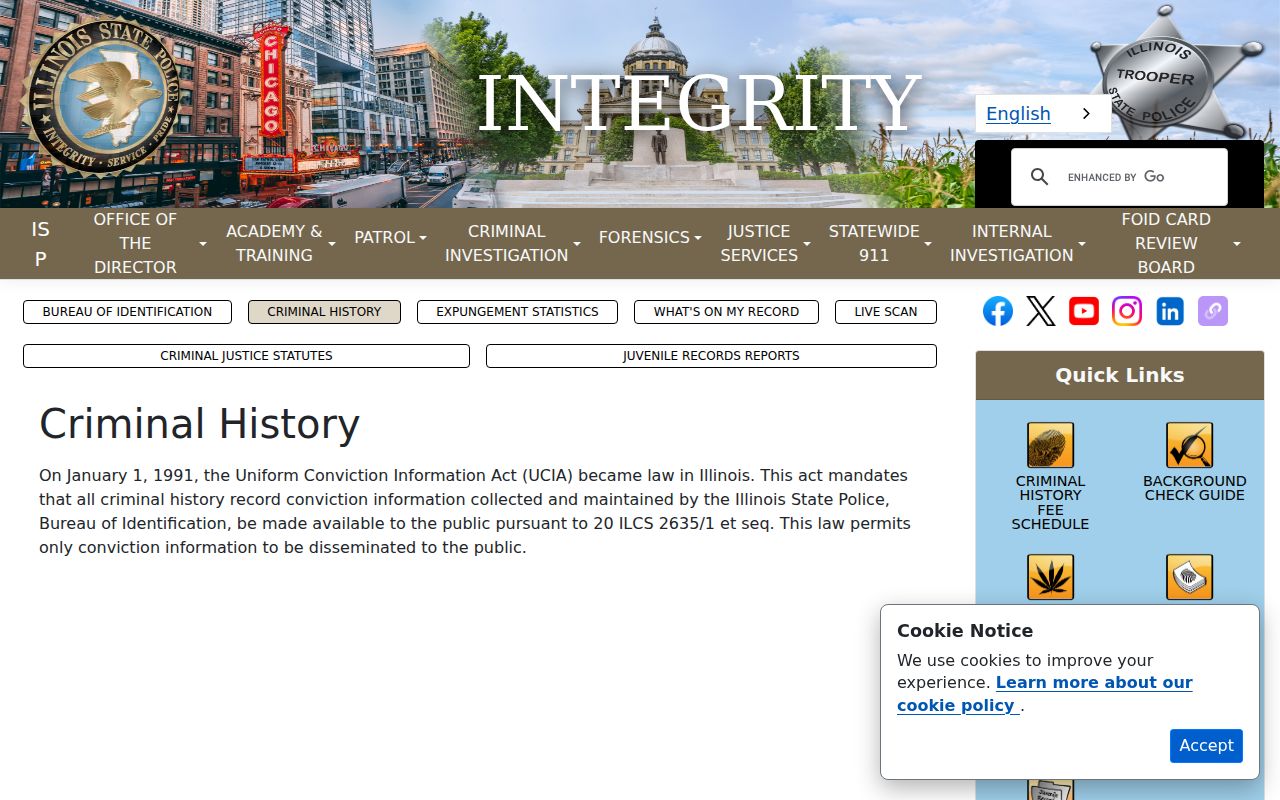Illinois State Police criminal history and conviction information page