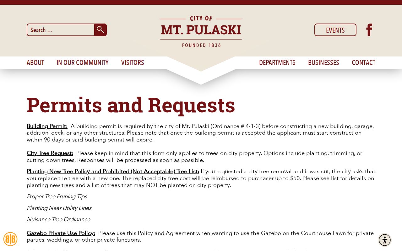 Official Mount Pulaski permits and public requests webpage