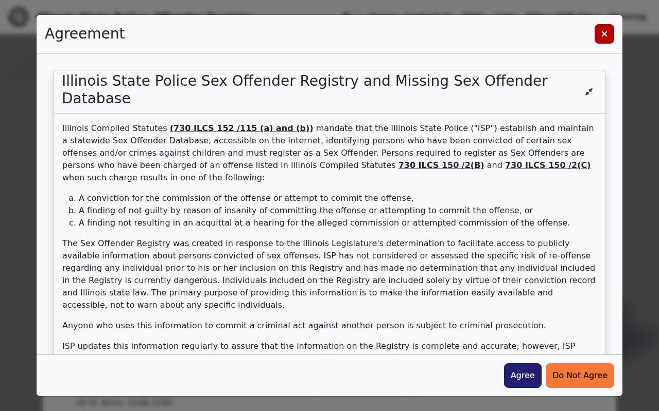 Illinois registry search fields for Logan County offenders