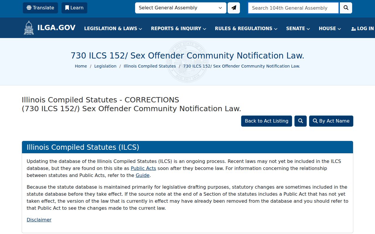 Illinois community notification law for Logan County registry use